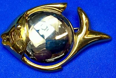 Two Tone Fish Brooch Pin Gold Tone Vintage Jewelry By Liz Claiborne LCI • $11.50