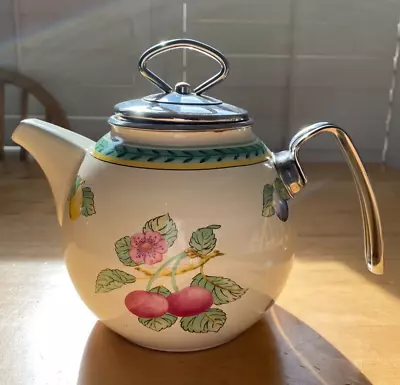 Villeroy & Boch French Garden Fleurence Enamel Tea Pot W/ Lid Pristine Cherries • $150