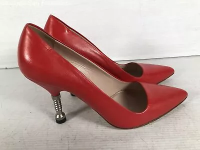 Miu Miu Womens Red Leather Italy Pointed Toe Slip On Pump Heels Size 37 COA • $64.99