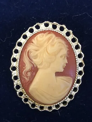 Vintage Resin Cameo Brooch. Lovely Color And Lovely Gold Tone Bezel. Tu • $8