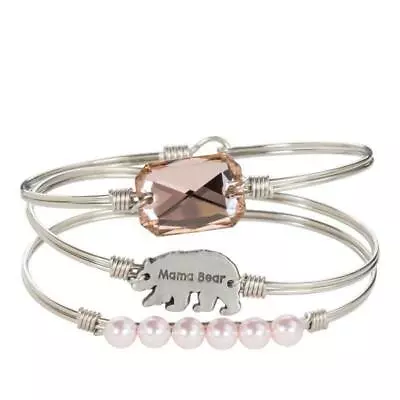 HSN Luca + Danni Silvertone Mama Bear Crystal 3 Piece Stack Bracelet Set • $22