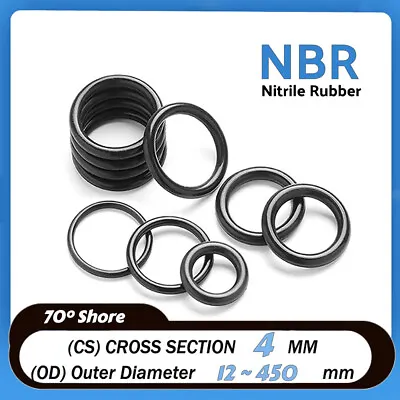 O-Rings 4mm Cross Section NBR Nitrile Rubber 12mm~450mm ID Oil Resistant Seals • $1.59