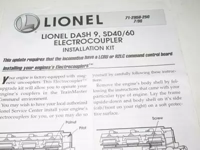 $5.07 • Buy Lionel Dash 9, Sd40/60 Electrocoupler Installation  Instructions- - Good - M11