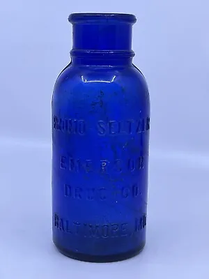Antique Lg Cobalt Embossed Bromo Seltzer Blue Bottle Vintage Medicine • $20