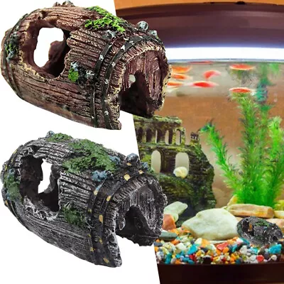 Aquarium Fish Tank Landscaping Artificial Barrel Barrel Resin Ornament Cave • £4.67