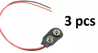 3 X PP3 9V Battery Vinyl Connector Clip Tinned Wire Leads 150mm UK FAST DELIVERY • £2.25