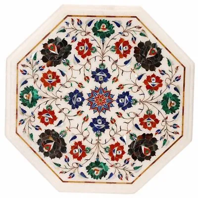 £259.97 • Buy 12  White Marble Top Table Semi Precious Stones Floral Handmade Inlay Decor