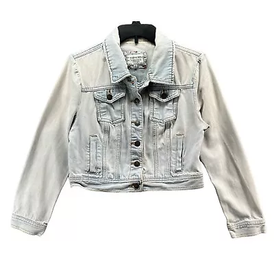 Forever 21 Jean Jacket Womens L Light Wash Blue Denim Cropped I Love H81 Classic • $22.88