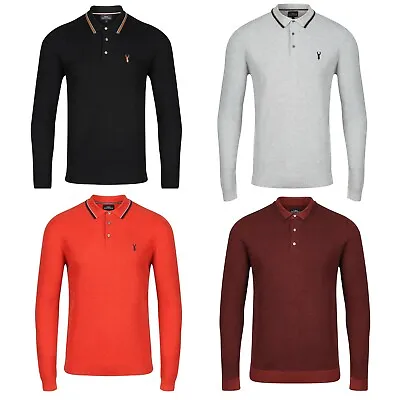 Waffle Knit Polo Shirt New Famous Brand Mens Long Sleeve Textured 3 Button Top • £12.99