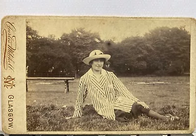 Unusual Pose Antique Edwardian Cdv Photo Woman On Grass Mitchell By Glasgow • £6