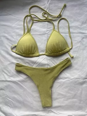 H&M Like Green Gold Sparkle Padded Push Up Bikini Size 8 • £8.99