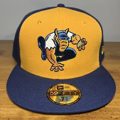New Era Marvel X MiLB Montgomery Biscuits 59Fifty Yellow Fitted Hat Cap 7 5/8 • $39.99
