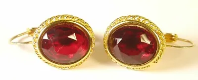 Monet Red Faceted Glass Gold Tone Drop Pierced Earrings Euc • $8.79