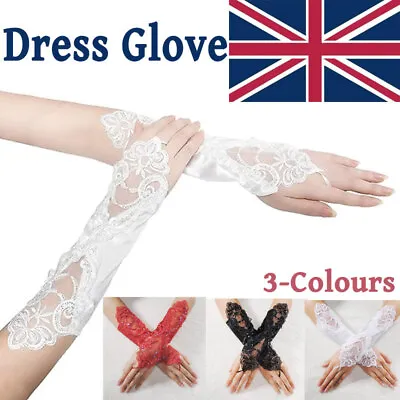 £6.98 • Buy Short Opera Party Satin Gloves Stretchy Adult Size Tea Party Wedding Lace Gloves