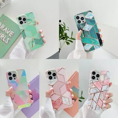 Rhombus Marble Cover For IPhone 15 Pro Max 14 13 12 11 XS XR 8 Plus Plating Case • $11.99