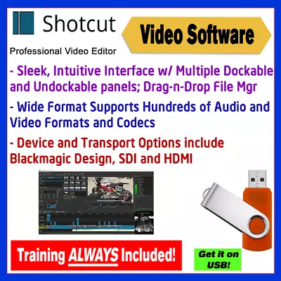 ShotCut Professional 4K Video Editor/FX/Post Production- W/ Training! -USB Drive • $14.99