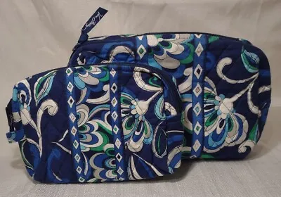 Two Vera Bradley Mediterranean Blue Cosmetic Makeup Bag Travel Set • $20