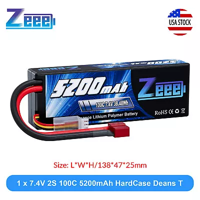 Zeee 2S Lipo Battery 5200mAh 7.4V 100C Deans T Hardcase For RC Car Truck Boat • $18.99