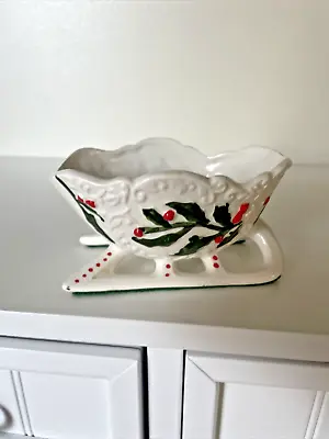 Vintage Napco Japan Christmas Sleigh Candy Dish Planter Holly Berries X-4568/S • $13.77