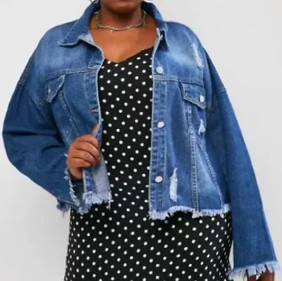 $25 • Buy Zaful Women's Plus Size Raw Edge, Distressed, Button Up Denim Jacket-Blue-Sz 4XL
