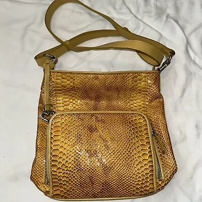 Brighton Purse Crossbody Bag Sprite Marygold Yellow Leather Snake Embossed Print • $74.90