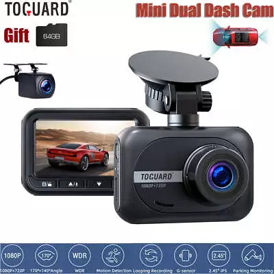 TOGUARD Mini FHD 1080P Dual Dash Cam Front Rear 2.45  IPS Car Camera 64GB Card • $66.99