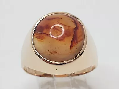 Mens 18k Solid Yellow Gold Agate Cabochon Solitaire Vintage Ring Size 9 • $599.99