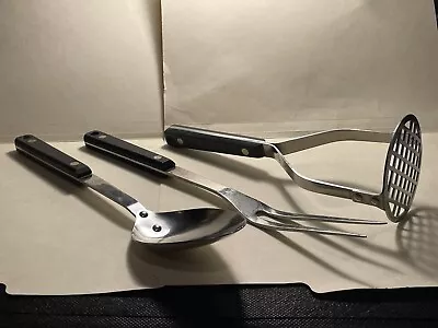 Vintage Flint Stainless Steel Kitchen Utensils Black Handle Lot Of 3 • $34.95