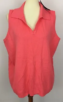 Carolyn Taylor Peach Pink Collared V-Neck Sleeveless Sweater Plus Size 3X • $12.99