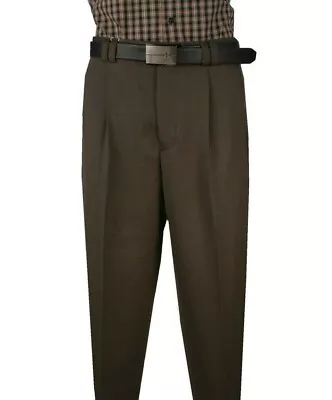 Men's Wide Leg Pants One Pleated 100% Wool Color Olive Art.666111 • $69