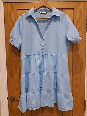 Zara Size Xl Pale Blue Denim Shirt Dress Short • £1.99