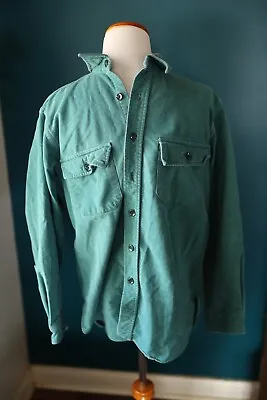 LL Bean Mens Button Front Chamois Shirt Vintage Teal Green Sz 15.5 Large USA • $30