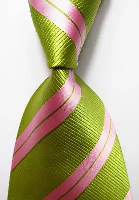 New Classic Striped Green Pink JACQUARD WOVEN 100% Silk Men's Tie Necktie • $8.99