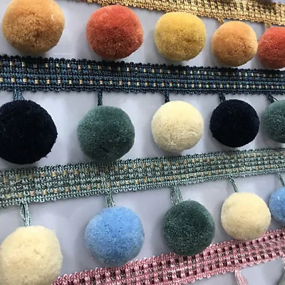 1M Pom Pom Ball Trim Braid Fringe Curtain Ribbon Sewing Tassel Balls Craft DIY • £7.54