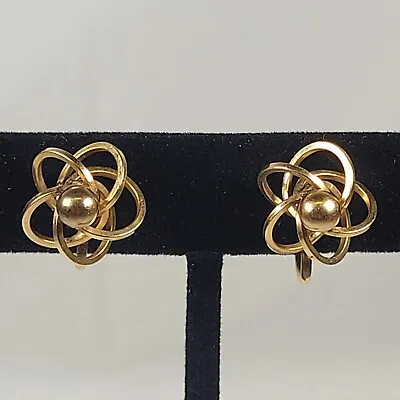 Atomic Swirl 12k Gold Filled Screw Back Earrings Marked H.G. 1/20 12K G.F Vtg • $25.19