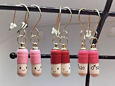 Fake Pill Capsule Earrings Happy Pill Earrings With Blank Message Cute Kawaii • $12