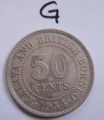 Z1) Malaya British Borneo 1954 Queen Elizabeth 50 Cents Coin  - G • $6.90