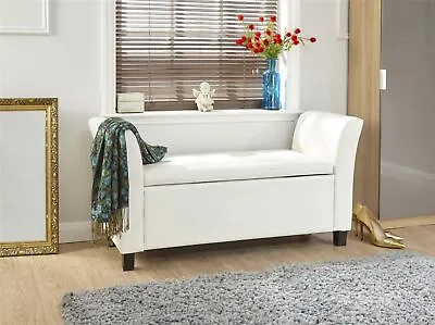 Window Ottoman Storage Blanket Box Bench Stool Chest Trunk Seat Chair White • £105.99