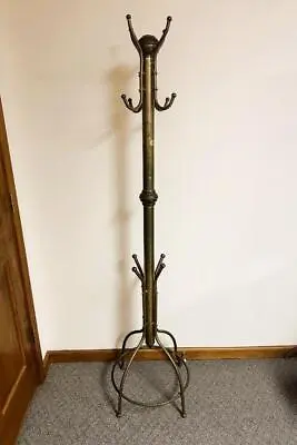 Vintage 72  Brass Standing Hall Tree Hat Stand Coat Rack Floor - Great Patina! • $225