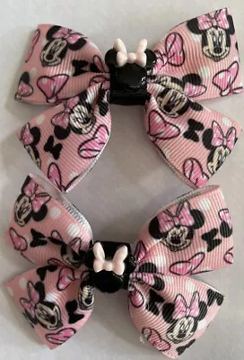 2 Girls Cute  Minnie Mouse Handmade Ribbon Hair Bows / Clasps / Clips • £3.99