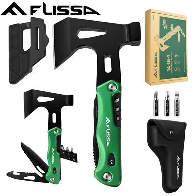 FLISSA 14-in-1 Multitool Axe Hammer Camp Hatchet Multi Tools LED Light EDC Knife • $29.44