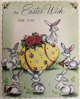 NOS Vtg Greeting Card EASTER WISH FOR YOU Family Of Playful Bunnies UNUSED 50s • $5.88