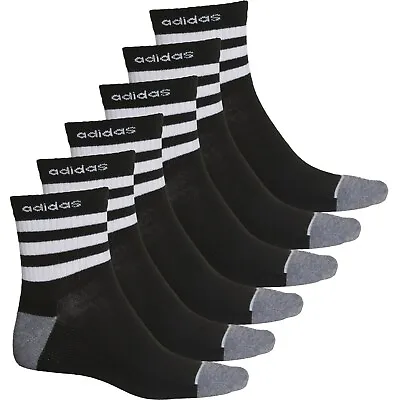 6 Pairs Adidas Aeroready Men Quarter Crew Cushioned Black Socks Large 6-12 $28 • $18.75