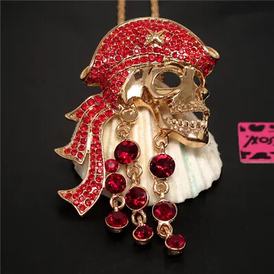 New Red Rhinestone Pirate Skull Crystal Pendant Holiday Gifts  Chain Necklace • $3.86