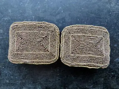 VTG Pair Art Deco Gold Tone Bronze Steel Cut Beaded Shoe Buckles Made In France • $14