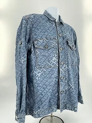 Rare Diesel Jacquard Monogram Large Trucker Blue Washed Denim Jacket Y2K 2000’s • $350