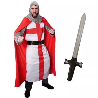 Mens Knight Costume Adult St George Fancy Dress Medieval English Crusader Man • £26.99