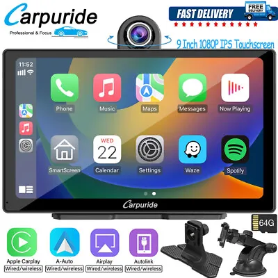 Carpuride 9inch Dual Bluetooth Car Stereo Wireless Apple Carplay Android Auto • £209.99