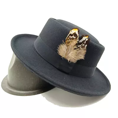 Pork Pie Hat Men's Fedora Feather Hat Feather Decoration Jazz Hat Gentleman Hat • $12.24