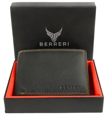 £7.99 • Buy Mens 100% Genuine Leather Wallet RFID Safe Card Holder Quality BERRERI Gift Box 
